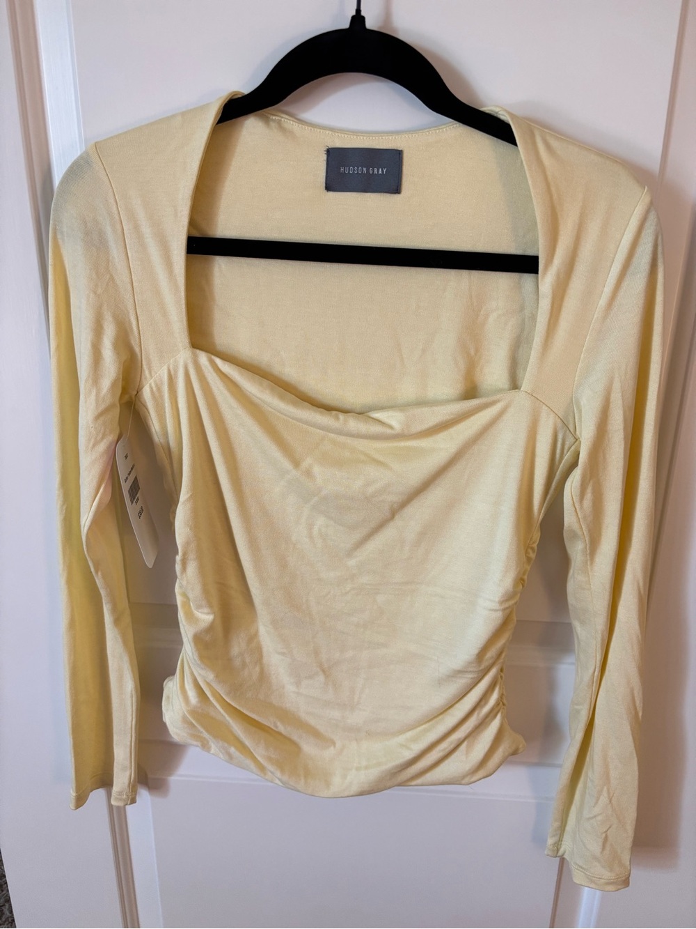 Hudson Gray Pale Yellow Square Neck Long Sleeve Top